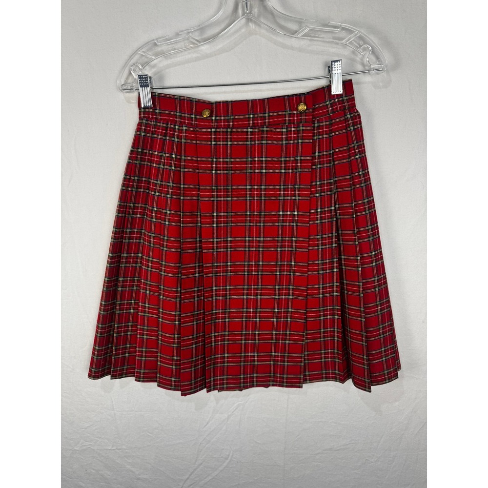 Vintage Michele Red Tartan Plaid Pleated Small Mini Skirt 8 Made in USA Preppy - Picture 9 of 9